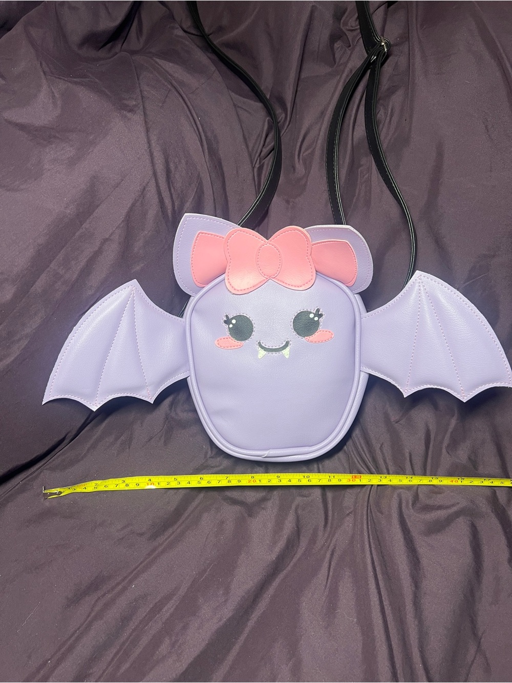 Cute Lavender Bat Crossbody Bag with Pink Bow